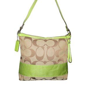 Coach 2009 Soho Signature C Jacquard Hobo Shoulder Bag Khaki Green Stripe 13674
